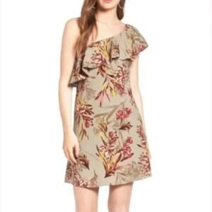 ASTR Floral Print One Shoulder Ruffle Mini Dress